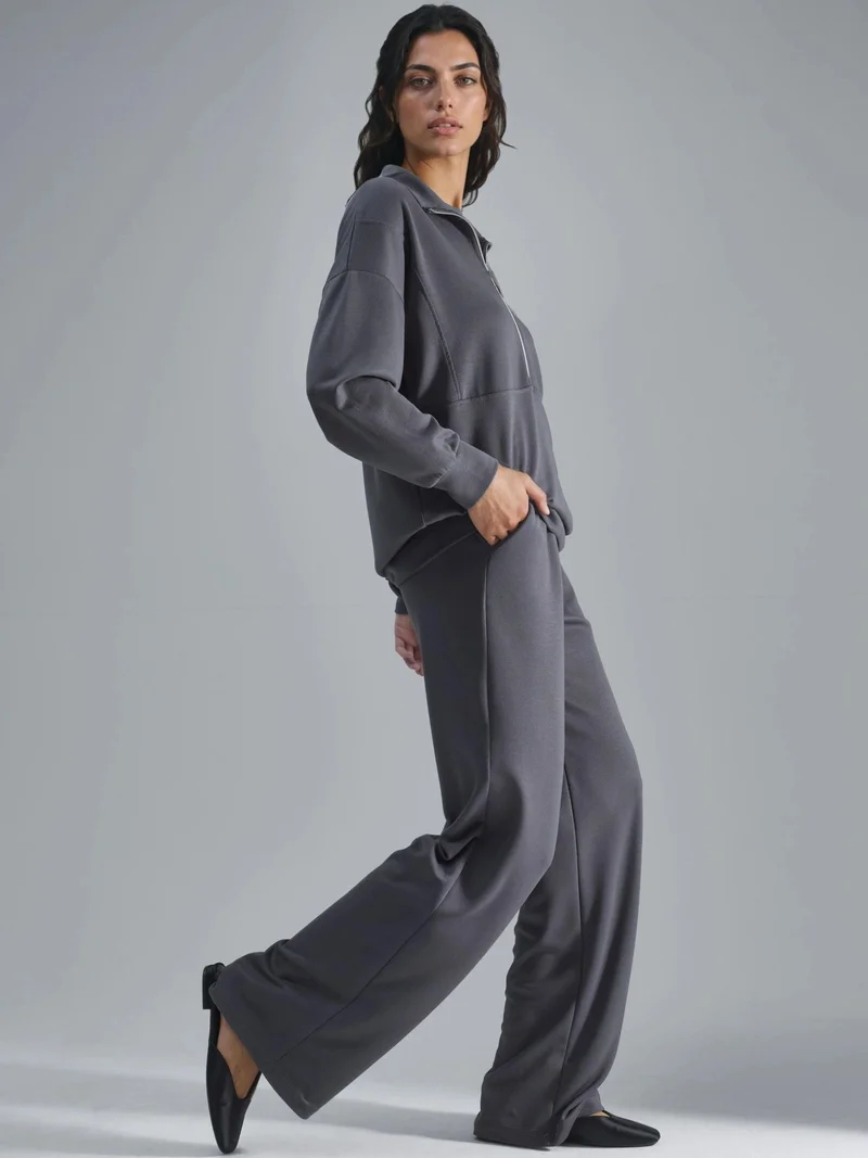 HICCUP Modal Touch Two-Piece Wide Leg Set with Zipper Collar Bersan Collection